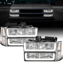 Ronnin - Fits 1994-1998 Chevy C10 C/K Silverado Suburban Tahoe LED Running Tube Lights Headlights + Corner Bumper Parking Lights Assembly Pair | Chrome