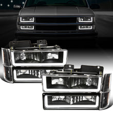 Ronnin - Fits 1994-1998 Chevy C10 C/K Silverado Suburban Tahoe LED Running Tube Lights Headlights + Corner Bumper Parking Lights Assembly Pair | Black