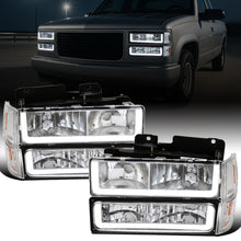 Ronnin - Fits 1994-1999 GMC C10 C/K Suburban Sierra Yukon LED Running Tube Lights Headlights + Corner Bumper Parking Lamps Replacement Set Pair | Chrome