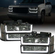 Ronnin - Fits 1994-1999 GMC C10 C/K Suburban Sierra Yukon LED Running Tube Lights Headlights + Corner Bumper Parking Lamps Replacement Set Pair | Smoke