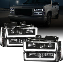 Ronnin - Fits 1994-1999 GMC C10 C/K Suburban Sierra Yukon LED Running Tube Lights Headlights + Corner Bumper Parking Lamps Replacement Set Pair | Black