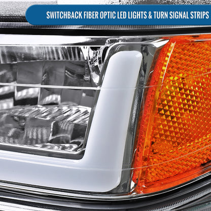 2004-2012 Chevy Colorado GMC Canyon 2006-2008 Isuzu i-Series LED Running Light Switchback Turn Signals Tube Headlights + Bumper Corner Lamps Assembly Pair | Chrome