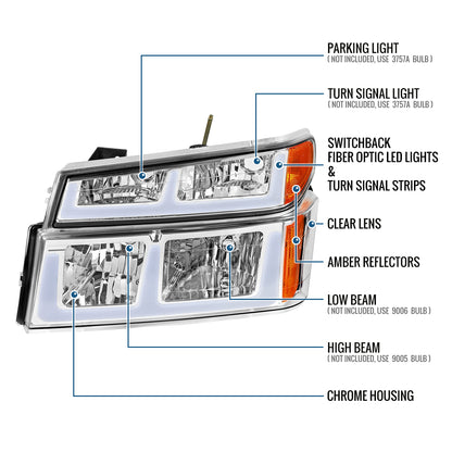 2004-2012 Chevy Colorado GMC Canyon 2006-2008 Isuzu i-Series LED Running Light Switchback Turn Signals Tube Headlights + Bumper Corner Lamps Assembly Pair | Chrome