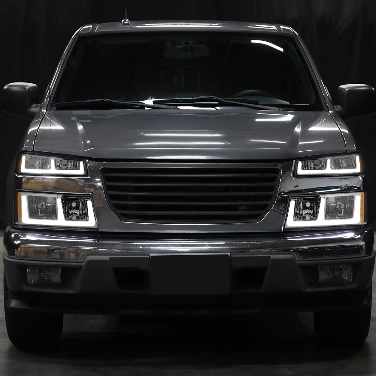 2004-2012 Chevy Colorado GMC Canyon 2006-2008 Isuzu i-Series LED Running Light Switchback Turn Signals Tube Headlights + Bumper Corner Lamps Assembly Pair | Chrome