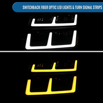 2004-2012 Chevy Colorado GMC Canyon 2006-2008 Isuzu i-Series LED Running Light Switchback Turn Signals Tube Headlights + Bumper Corner Lamps Assembly Pair | Black
