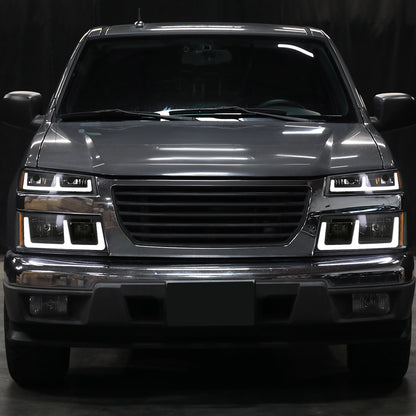 2004-2012 Chevy Colorado GMC Canyon 2006-2008 Isuzu i-Series LED Running Light Switchback Turn Signals Tube Headlights + Bumper Corner Lamps Assembly Pair | Black