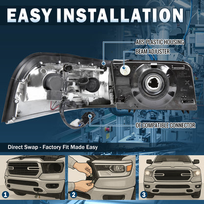Ronnin - Compatible con Mercury Grand Marquis 2006-2011 Faros delanteros de repuesto + Conjunto de luces de esquina (Par) | Cromo