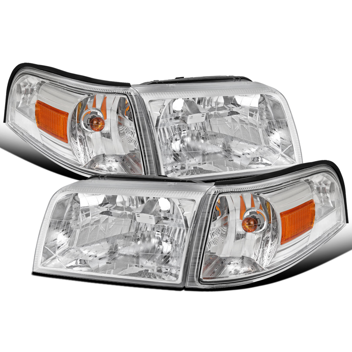 Ronnin - Compatible con Mercury Grand Marquis 2006-2011 Faros delanteros de repuesto + Conjunto de luces de esquina (Par) | Cromo