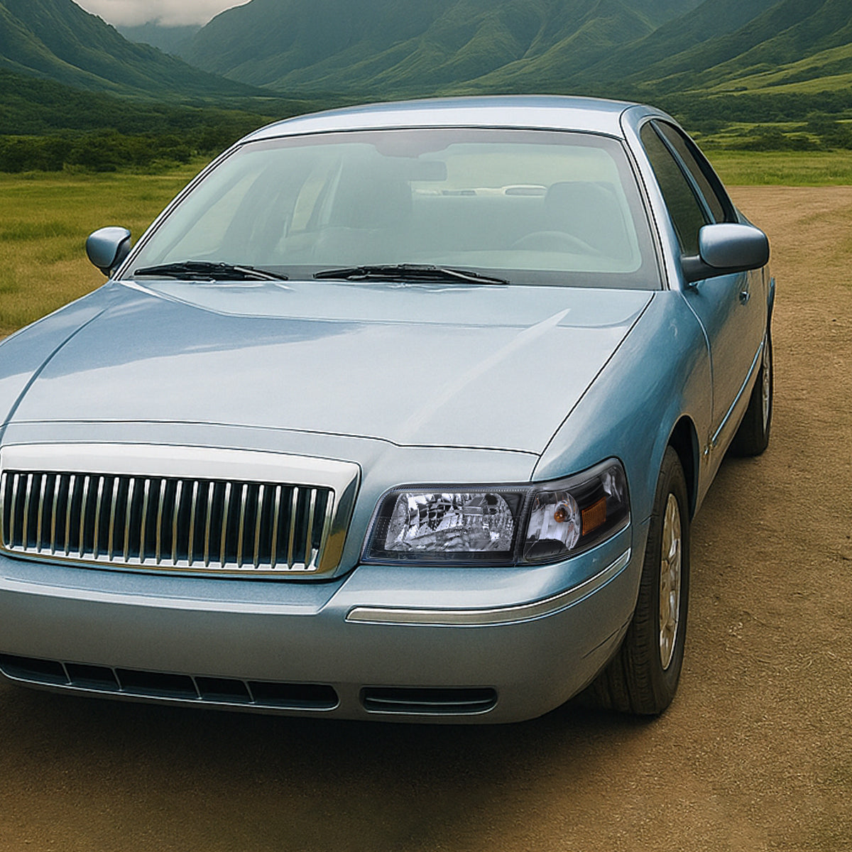Ronnin - Se adapta a Mercury Grand Marquis 2006-2011 | Par de reemplazo de faros delanteros + conjunto de luces de esquina | Negro