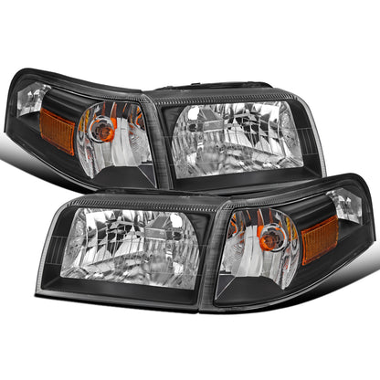 Ronnin - Se adapta a Mercury Grand Marquis 2006-2011 | Par de reemplazo de faros delanteros + conjunto de luces de esquina | Negro