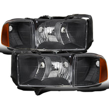 1999-2002 Dodge Ram 1500 2500 3500 Sport Model Replacement Headlights + Corner Lights Assembly Pair | Black