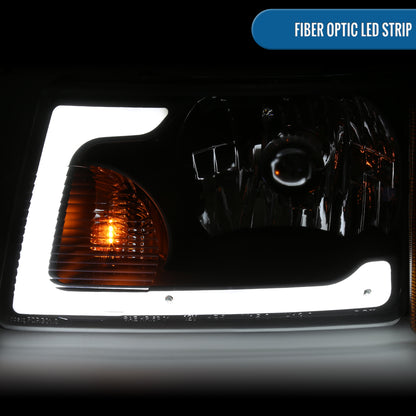 Ronnin - Fits 2001-2011 Ford Ranger Upgraded LED Running Tube Lights Headlights + Amber Corner Lamps Replacement Assembly Pair | Black