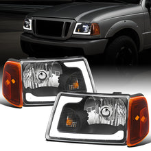 Ronnin - Fits 2001-2011 Ford Ranger Upgraded LED Running Tube Lights Headlights + Amber Corner Lamps Replacement Assembly Pair | Black