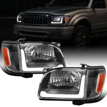 Ronnin - Fits 2001-2004 Toyota Tacoma Upgraded LED Running Tube Lights Headlights + Corner Lamps Replacement Assembly Pair | Black