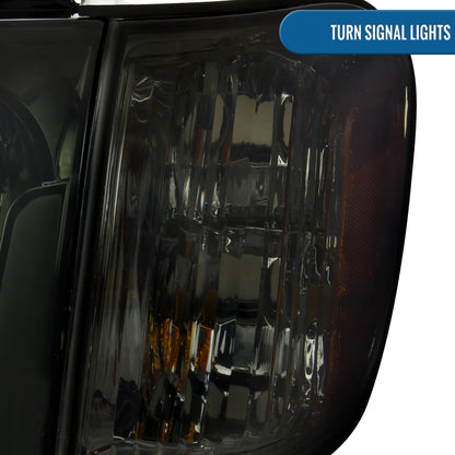 Ronnin - Fits 2005-2006 Toyota Tundra 2005-2007 Sequoia Upgraded LED Running Tube Lights Headlights + Corner Lights Replacement Assembly Pair | Smoke