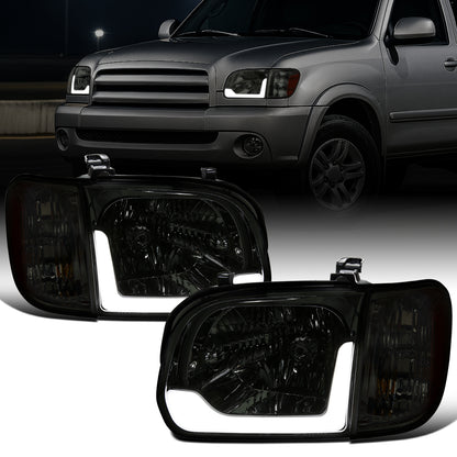Ronnin - Fits 2005-2006 Toyota Tundra 2005-2007 Sequoia Upgraded LED Running Tube Lights Headlights + Corner Lights Replacement Assembly Pair | Smoke