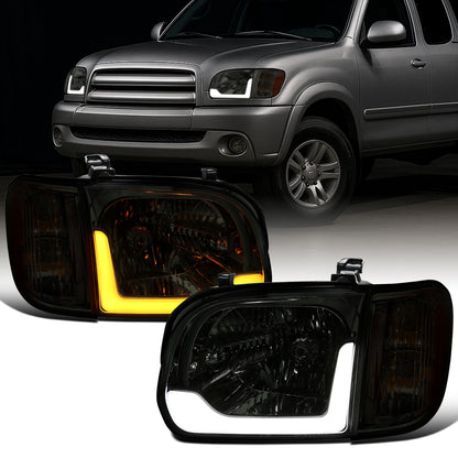 Ronnin - Compatible con Toyota Tundra 2005-2006 y Sequoia 2005-2007, luces LED de circulación diurna de repuesto mejoradas, intermitentes secuenciales, faros delanteros + conjunto de luces de esquina, par | Ahumado