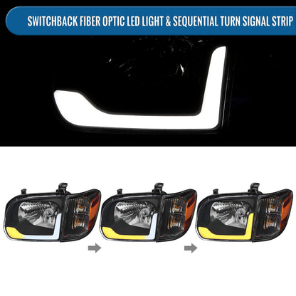 Ronnin - Compatible con Toyota Tundra 2005-2006, Sequoia 2005-2007, mejora de repuesto de luces de circulación diurna LED con intermitentes secuenciales, faros delanteros y conjunto de luces de esquina (par) | Negro