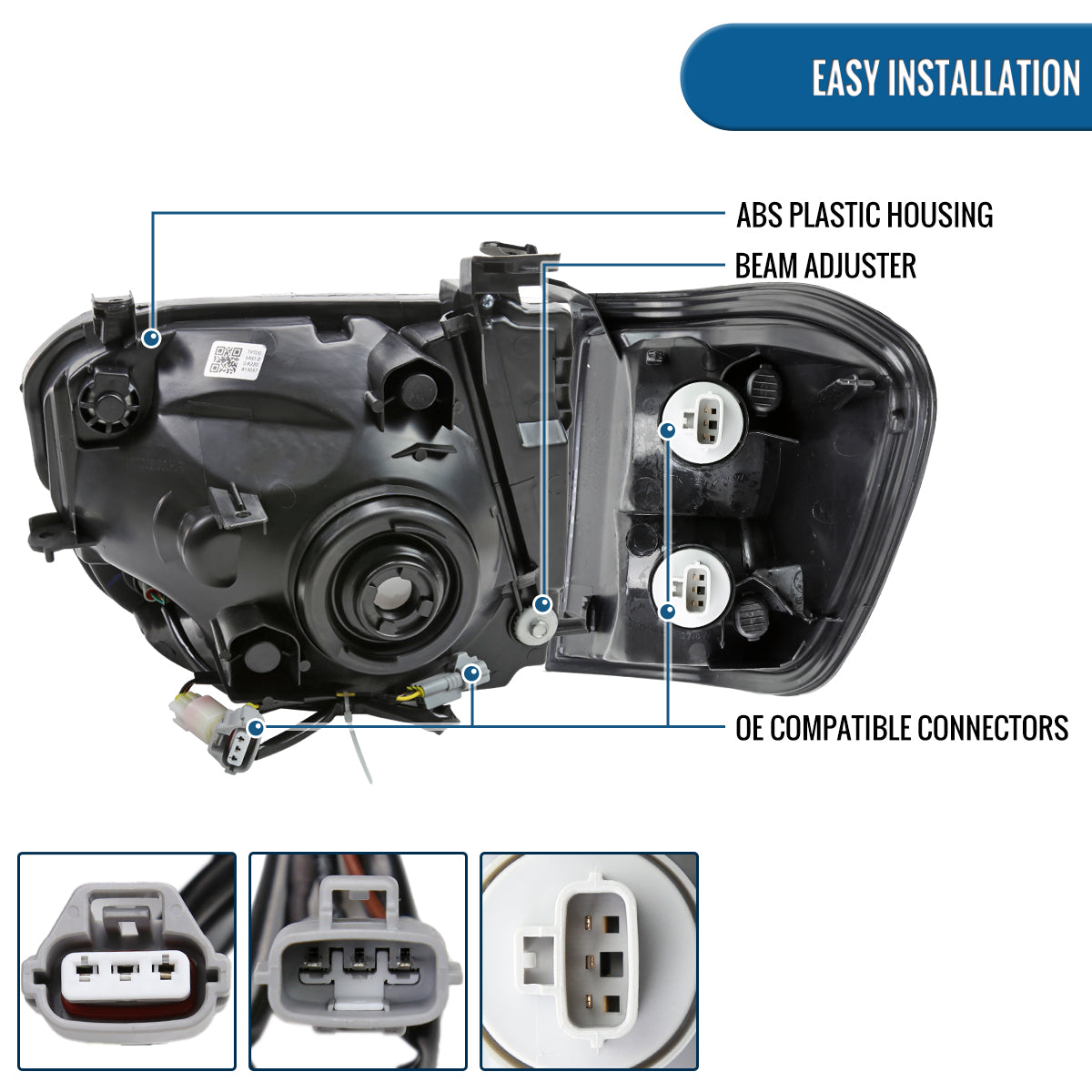 Ronnin - Compatible con Toyota Tundra 2005-2006, Sequoia 2005-2007, mejora de repuesto de luces de circulación diurna LED con intermitentes secuenciales, faros delanteros y conjunto de luces de esquina (par) | Negro