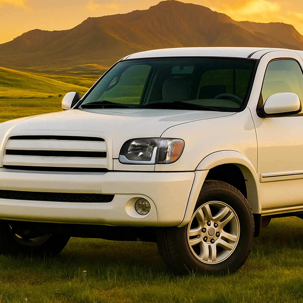 Ronnin - Compatible con Toyota Tundra 2005-2006, Sequoia 2005-2007, mejora de repuesto de luces de circulación diurna LED con intermitentes secuenciales, faros delanteros y conjunto de luces de esquina (par) | Negro