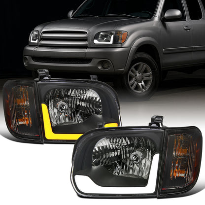 Ronnin - Compatible con Toyota Tundra 2005-2006, Sequoia 2005-2007, mejora de repuesto de luces de circulación diurna LED con intermitentes secuenciales, faros delanteros y conjunto de luces de esquina (par) | Negro