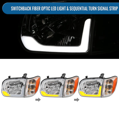 Ronnin - Compatible con Toyota Tundra 2005-2006 y Sequoia 2005-2007, mejora de repuesto de luces de circulación diurna LED secuenciales con intermitentes, faros delanteros y conjunto de luces de esquina, par | Cromo