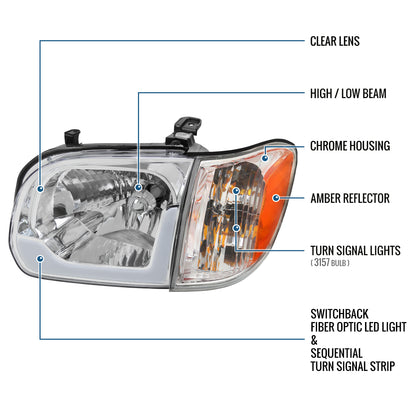 Ronnin - Compatible con Toyota Tundra 2005-2006 y Sequoia 2005-2007, mejora de repuesto de luces de circulación diurna LED secuenciales con intermitentes, faros delanteros y conjunto de luces de esquina, par | Cromo