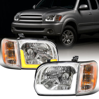 Ronnin - Compatible con Toyota Tundra 2005-2006 y Sequoia 2005-2007, mejora de repuesto de luces de circulación diurna LED secuenciales con intermitentes, faros delanteros y conjunto de luces de esquina, par | Cromo