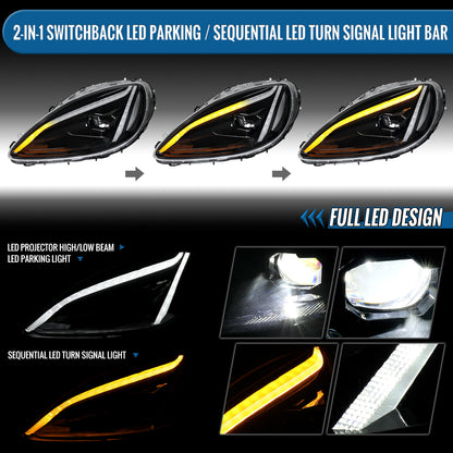 2005-2013 Chevy C6 Corvette Full LED Headlights Sequential Turn Signals + Animated Startup Pair | Black
