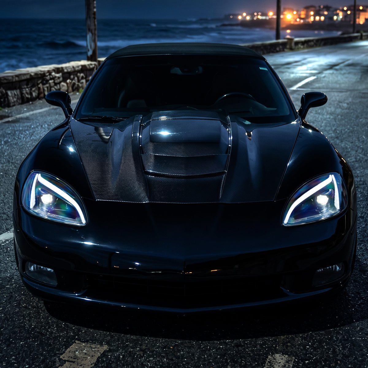 2005-2013 Chevy C6 Corvette Full LED Headlights Sequential Turn Signals + Animated Startup Pair | Black