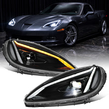 2005-2013 Chevy C6 Corvette Full LED Headlights Sequential Turn Signals + Animated Startup Pair | Black
