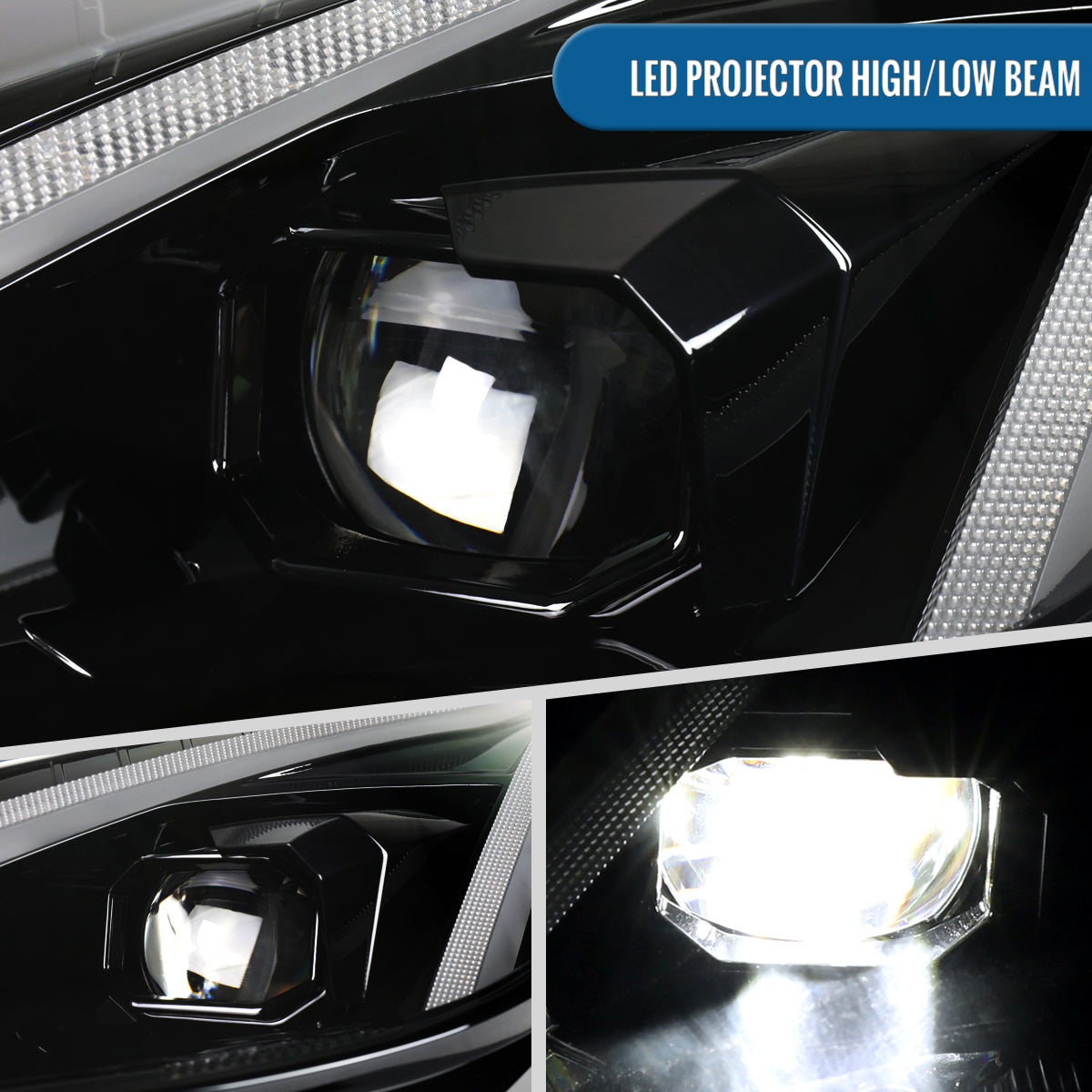 2014-2019 Chevy Corvette C7 Full LED Switchback Sequential Turn Signals Animated Startup Headlights Pair | Gloss Black