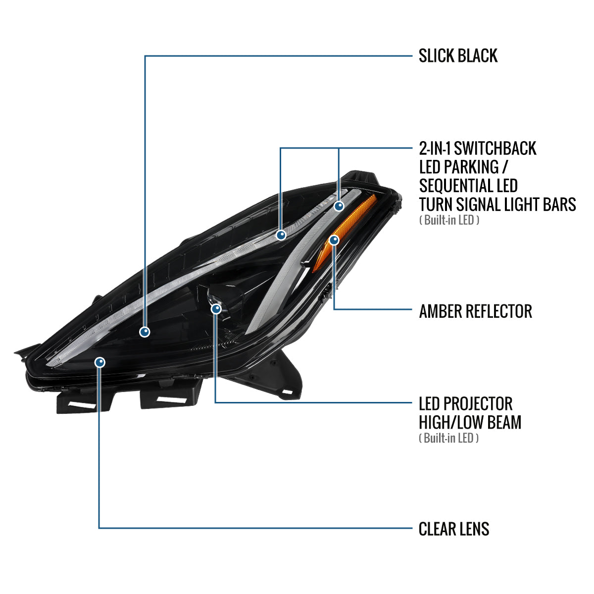 2014-2019 Chevy Corvette C7 Full LED Switchback Sequential Turn Signals Animated Startup Headlights Pair | Gloss Black