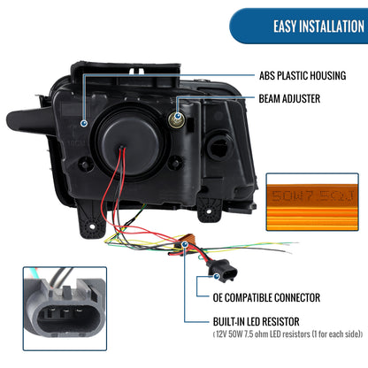 Ronnin - Se adapta a Chevy Camaro 2010-2014, conjunto de faros delanteros de proyector halógeno con intermitentes LED secuenciales, par | Negro
