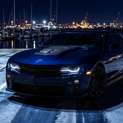 Ronnin - Se adapta a Chevy Camaro 2010-2014, conjunto de faros delanteros de proyector halógeno con intermitentes LED secuenciales, par | Negro