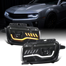 Ronnin - Fits 2010-2014 Chevy Camaro Upgrade Replacement LED Switchback Turn Signals Halogen Projector Headlights Assembly Pair | Black
