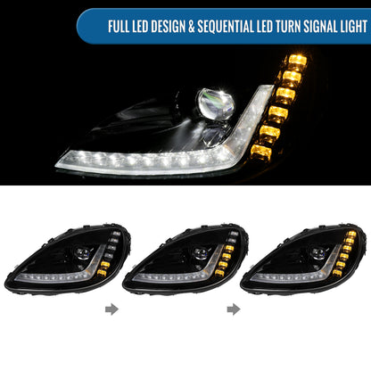 2005-2013 Chevy C6 Corvette Upgrade C7-Style Full LED Headlights Sequential Turn Signals + Animated Startup Assembly Pair | Black