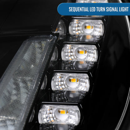 2005-2013 Chevy C6 Corvette Upgrade C7-Style Full LED Headlights Sequential Turn Signals + Animated Startup Assembly Pair | Black