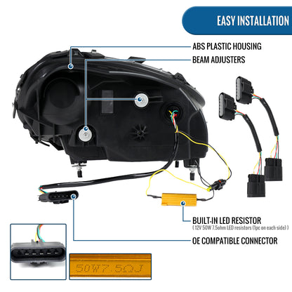 2005-2013 Chevy C6 Corvette Upgrade C7-Style Full LED Headlights Sequential Turn Signals + Animated Startup Assembly Pair | Black