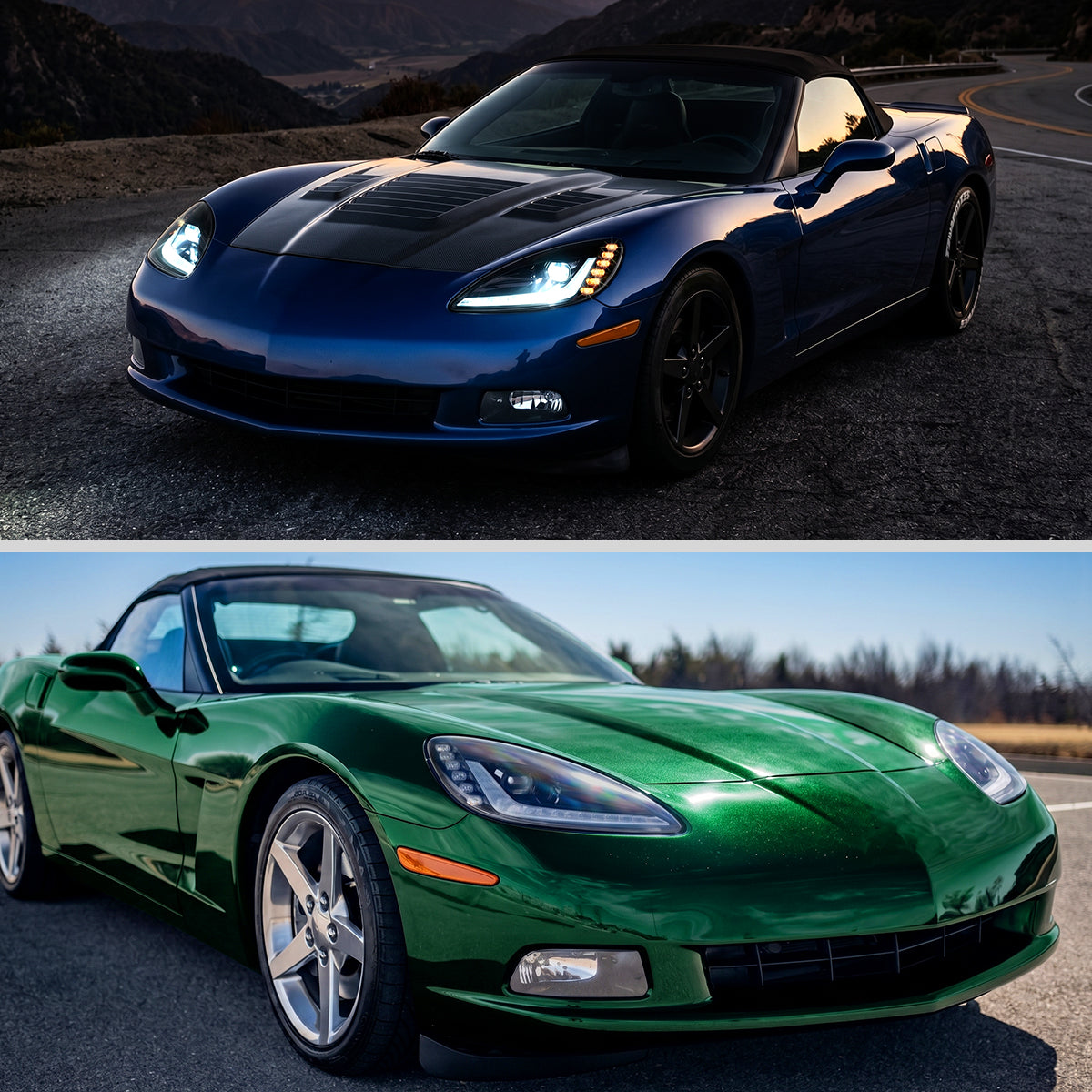 2005-2013 Chevy C6 Corvette Upgrade C7-Style Full LED Headlights Sequential Turn Signals + Animated Startup Assembly Pair | Black