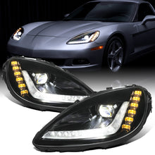 2005-2013 Chevy C6 Corvette Upgrade C7-Style Full LED Headlights Sequential Turn Signals + Animated Startup Assembly Pair | Black