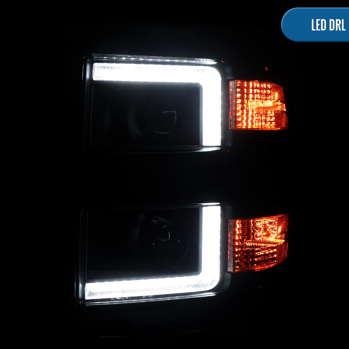 2014-2015 Chevy Silverado 1500 Upgrade LED DRL Dual Halogen Projector Headlights Pair | Black Trim