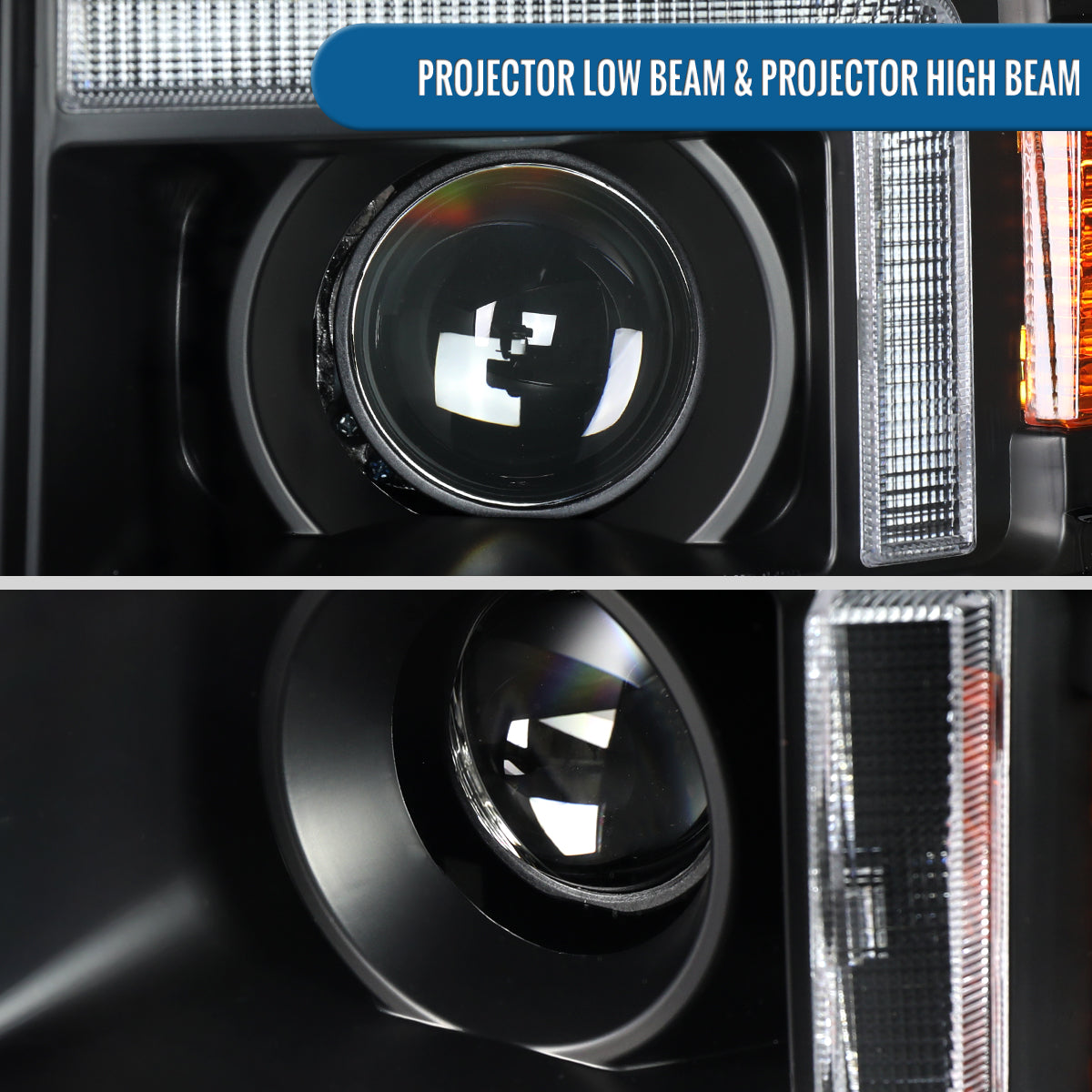 2014-2015 Chevy Silverado 1500 Upgrade LED DRL Dual Halogen Projector Headlights Pair | Black Trim