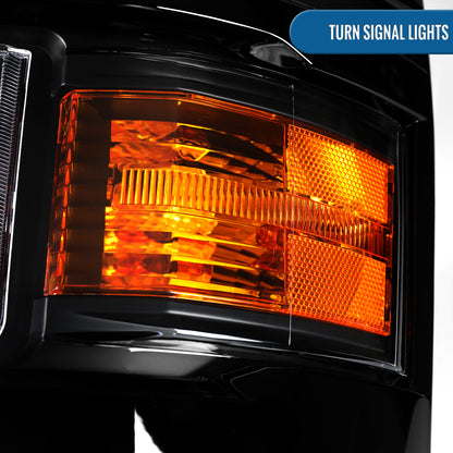 2014-2015 Chevy Silverado 1500 Upgrade LED DRL Dual Halogen Projector Headlights Pair | Black Trim