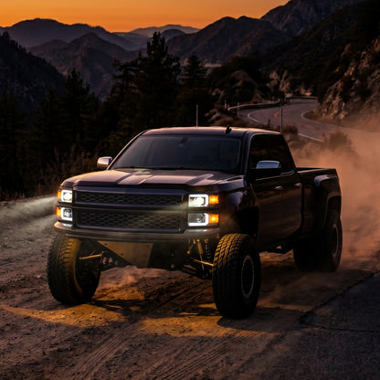 2014-2015 Chevy Silverado 1500 Upgrade LED DRL Dual Halogen Projector Headlights Pair | Black Trim