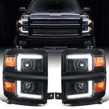2014-2015 Chevy Silverado 1500 Upgrade LED DRL Dual Halogen Projector Headlights Pair | Black Trim