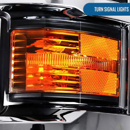 2014-2015 Chevy Silverado 1500 Upgrade LED DRL Dual Halogen Projector Headlights Pair | Chrome Trim