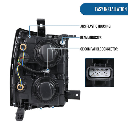 2014-2015 Chevy Silverado 1500 Upgrade LED DRL Dual Halogen Projector Headlights Pair | Chrome Trim