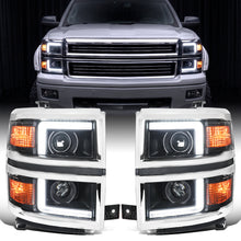 2014-2015 Chevy Silverado 1500 Upgrade LED DRL Dual Halogen Projector Headlights Pair | Chrome Trim