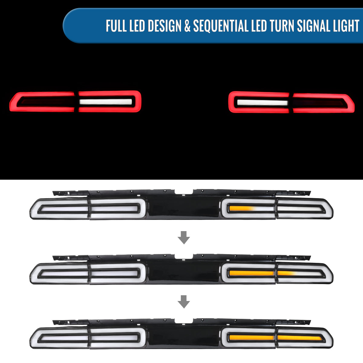 2008-2014 Dodge Challenger Upgrade Full LED Sequential Turn Signals Tail Lights Assembly Pair | Black | White Tube